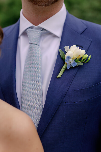 White and Blue Boutonniere